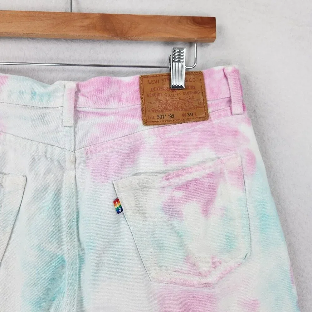 Levis Shorts Mens 30 White Pink Tie Dye 501 '93 Pride Button Fly Denim Cut Off
